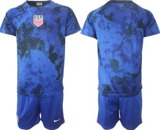 United States USA WM 2022 Auswärtstrikot königsblau Kurzarm + Kurze Hosen