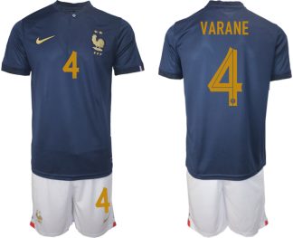 VARANE #4 Herren Frankreich FIFA WM Katar 2022 Heimtrikot Marineblau Fußballtrikots Trikotsatz