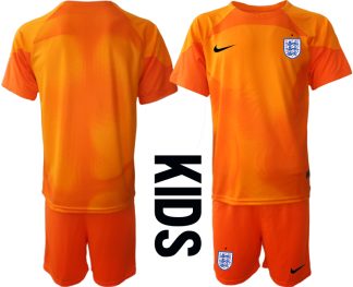 Kinder Fußball Trikot England Torwarttrikot 2022/23 orange Kurzarm + Kurze Hosen