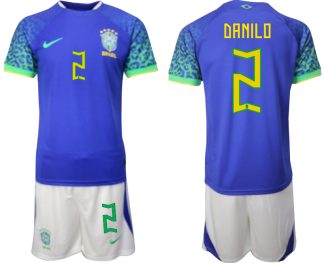 Neuen Herren Brasilien WM 2022 Auswärtstrikot blaue Trikotsatz mit Aufdruck DANILO 2