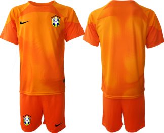 Neues Herren Brasilien Torwarttrikot 2023 orange Kurzarm Fußballtrikots Set