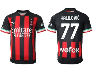 Herren AC Mailand Heimtrikot 2022/23 schwarz Fußball Trikot Kurzarm Halilović 77