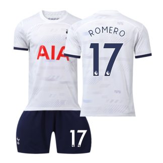 Fußball Trikotsatz Kinder Tottenham Hotspur 2023-24 Heimtrikot ROMERO 17 weiss Kurzarm + Blau Kurze Hosen