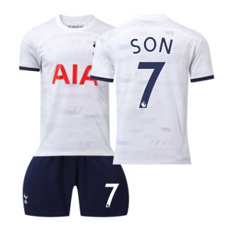 Fußball Trikotsatz Kinder Tottenham Hotspur 2023-24 Heimtrikot SON 7 weiss Kurzarm + Blau Kurze Hosen