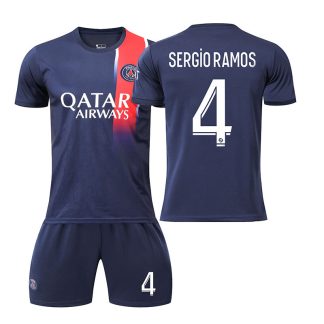 Fußballtrikot Günstig Herren Paris Saint-Germain PSG 23-24 Heimtrikot Trikotsatz Kit Aufdruck SERGIO RAMOS 4