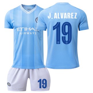 Günstig Fußballtrikots Kinder Manchester City 2023-24 mit Aufdruck J.ALVAREZ 19
