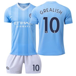 Günstig Trikots Bestellen Manchester City 2023-24 Kinder Fußball Trikot Fußballtrikots Set GREALISH 10