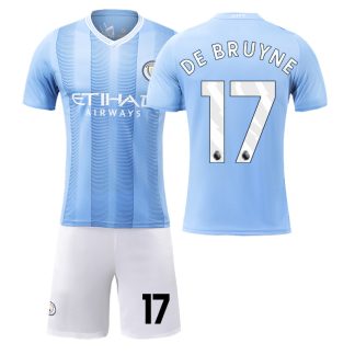 Kinder Fußball Trikot Manchester City 2023-24 Heimtrikot Kurzarm + Kurze Hosen DE BRUYNE 17