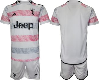 Fussballtrikots Kaufen Herren Juventus 2023-24 Auswärtstrikots weiß rosa Trikotsatz Kit