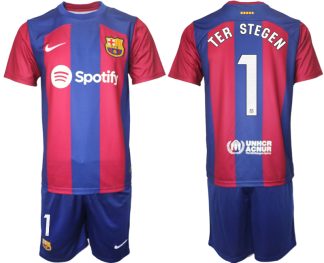 Günstig Fußballtrikots Herren Heimtrikot FC Barcelona 2023-2024 Trikot Kurzarm + Kurze Hosen TER STEGEN 1