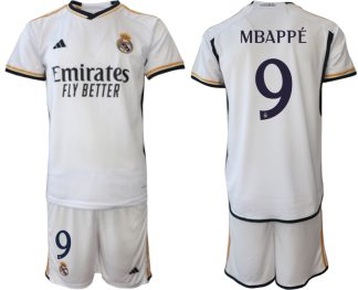Günstig Fußballtrikots Real Madrid Heimtrikot 2023-24 Fußballtrikots Set mit Aufdruck MBAPPÉ 9